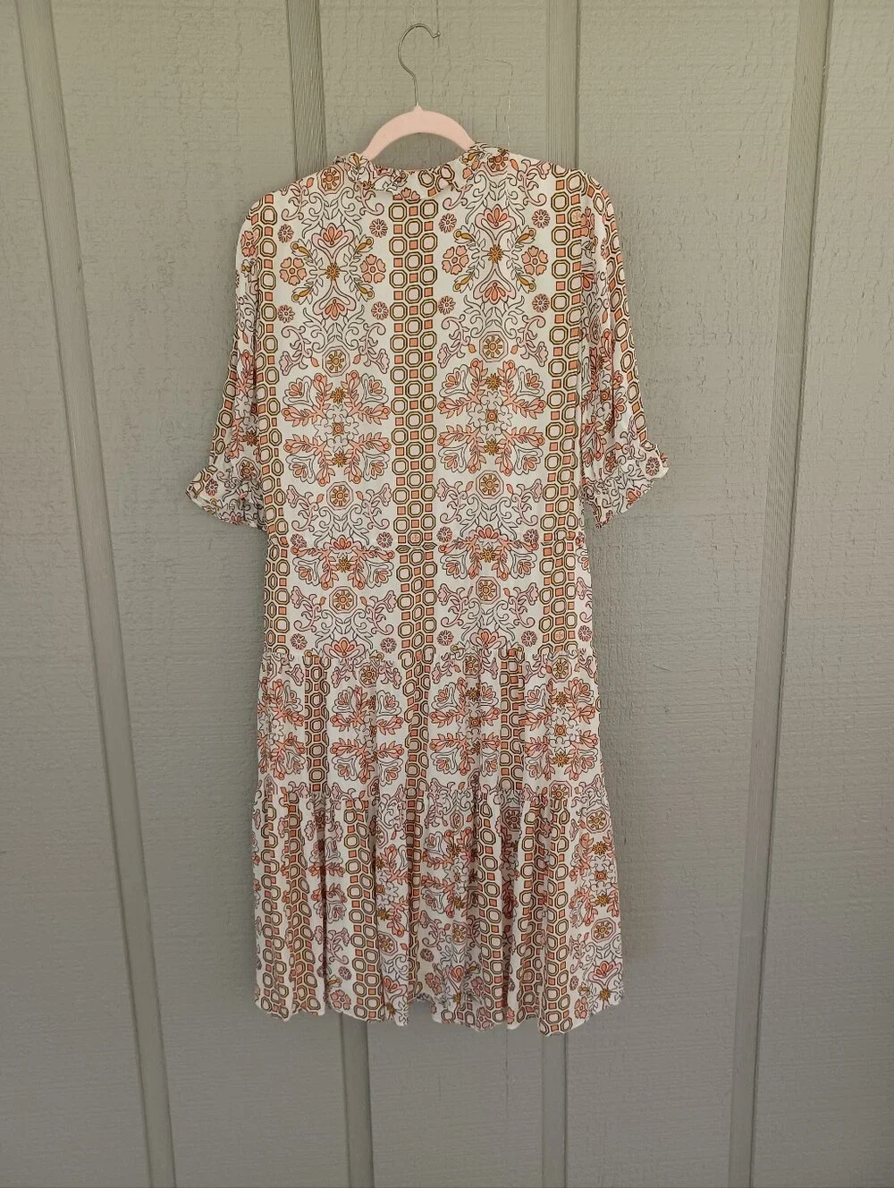 Tory Burch Serena Print Silk Dress Size 6 Women Drawstring Tie Neck Feminine